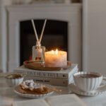 Cherry Blossom Scented Small Pillar Candle styled in real life setting