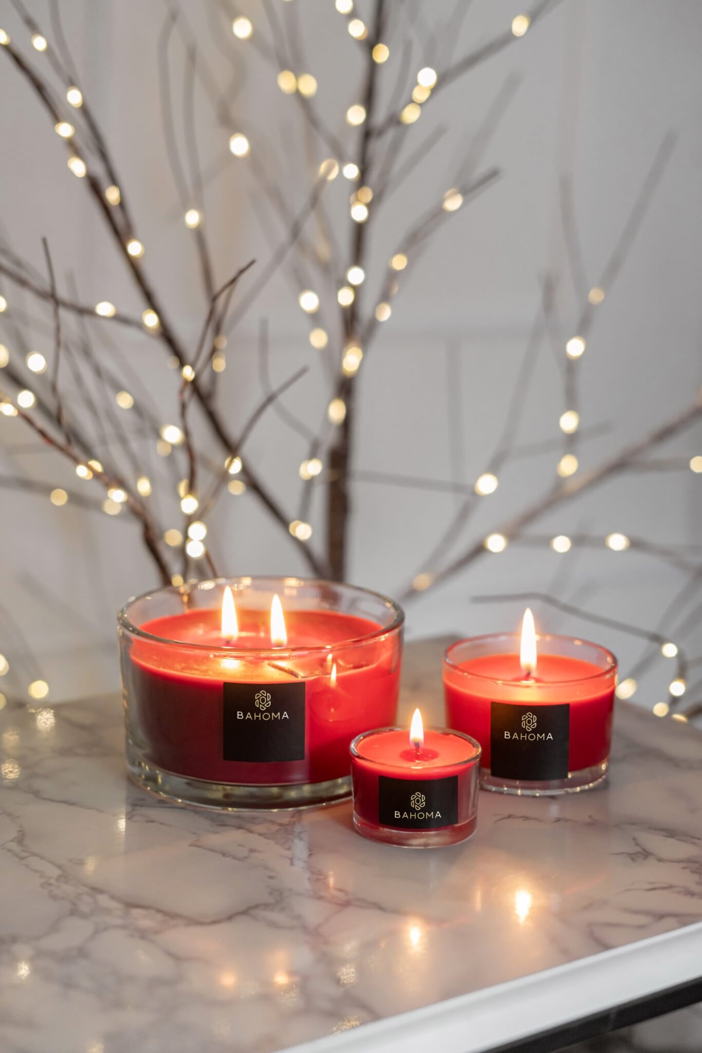 Red Christmas Candles with Festive Lights