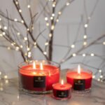 Red Christmas Candles with Festive Lights