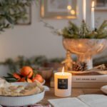 Festive White Large Fragrance Candle in lifestyle setting