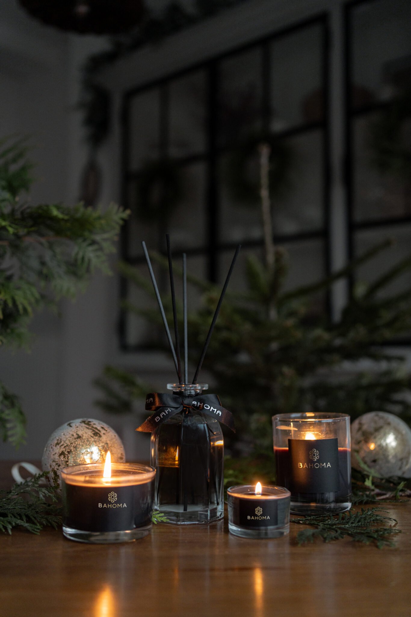 Black wax Silent Night nine lights mini candles in lifestyle environment