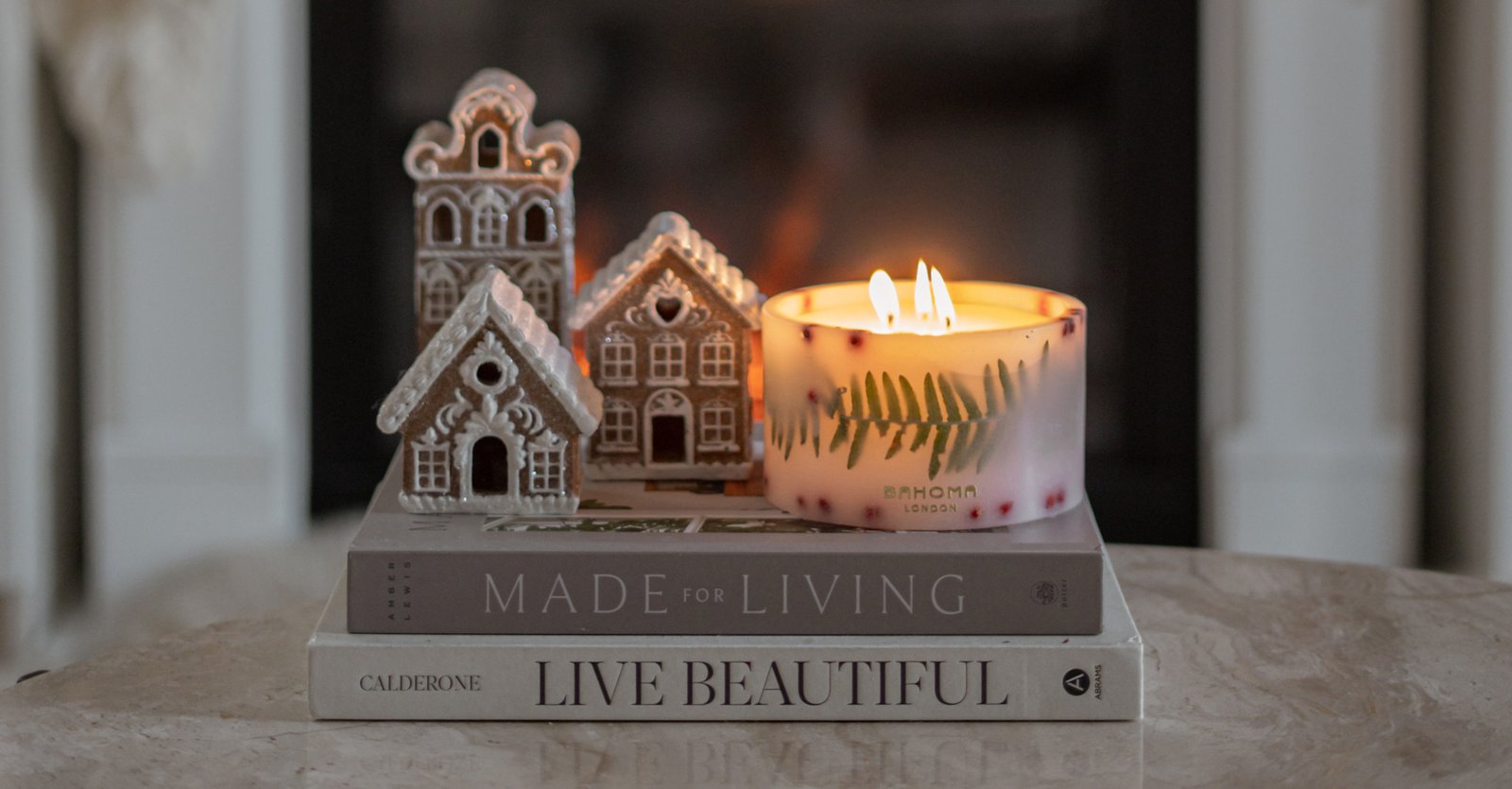 Spirit of Christmas - Small Botanical Pillar Candle display farther angle