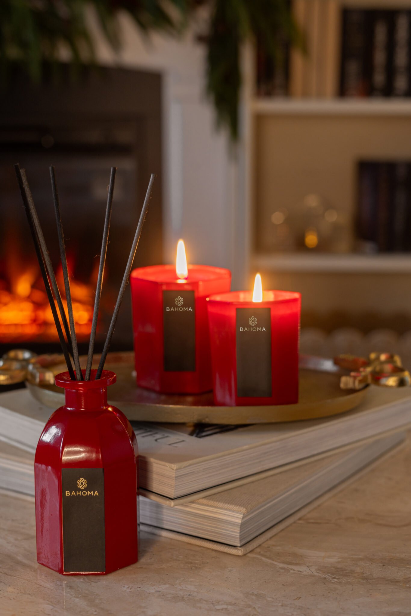 Design led octagonal red candle