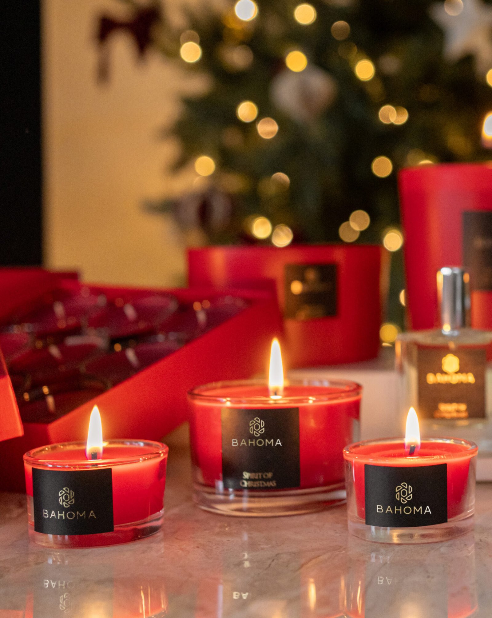 Red Festive Christmas fragrance lit candles