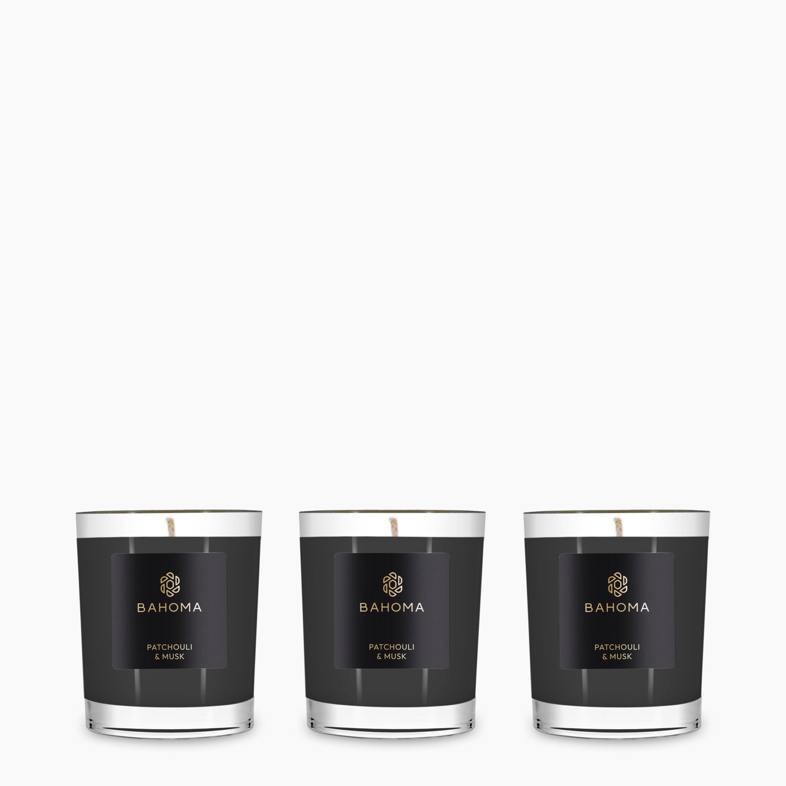 Set 3 x Travel Candle in a box - Patchouli & Musk - Obsidian Collection - front view